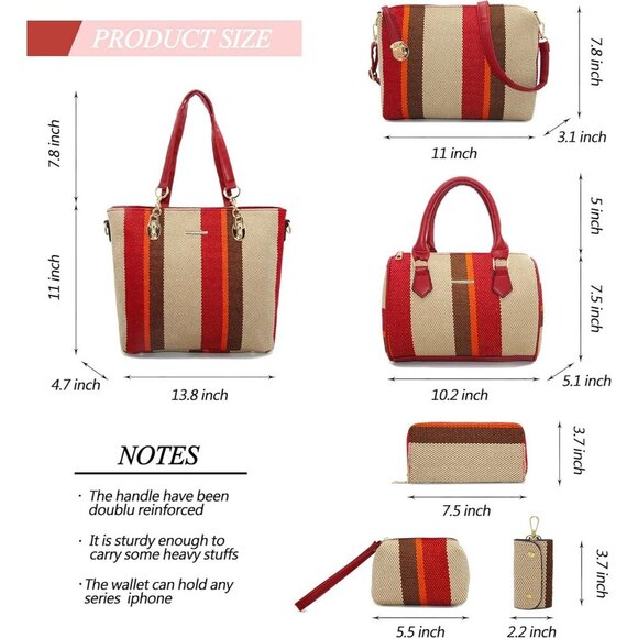 2E-youth Designer Purses and Handbags for Women Satchel  〽️Women\'s stripe-red 2E Youth Designer Purses Handbags Satchel Shoulder Tote Bag